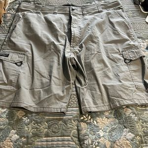 Light grey men’s cargo shorts.